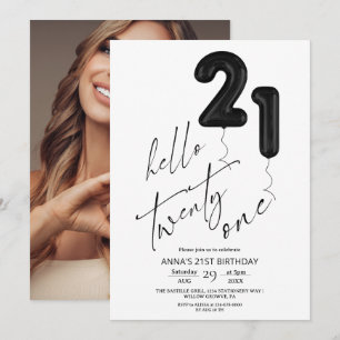 Minimal Modern Black White 21st Birthday Invitation