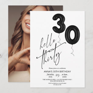 Minimal Modern Black White 30th Birthday Invitation