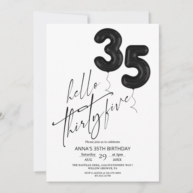 Minimal Modern Black White 35th Birthday Invitation (Front)