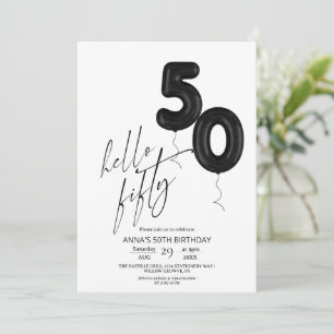 Minimal Modern Black White 50th Birthday Invitation