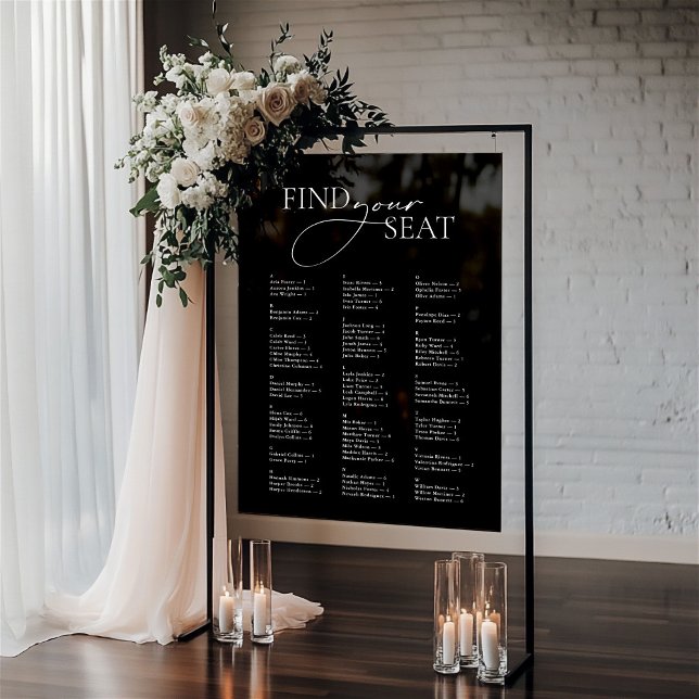 Minimal Modern Black White Find Your Seat Wedding Acrylic Sign (Minimal Modern Black White Find Your Seat Wedding Acrylic Sign)