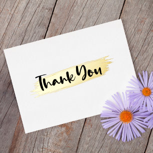   Minimal Modern Black White Gold Script Thank You Foil Holiday Card