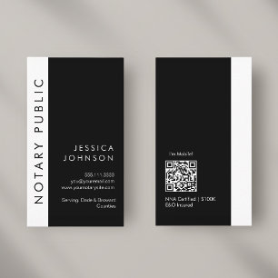 Minimal Modern Black & White Mobile Notary Public  Business Card