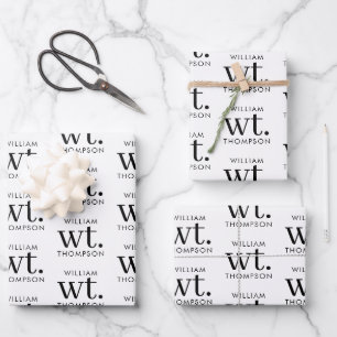 Minimal Modern Black & White Monogrammed Name Wrapping Paper Sheet