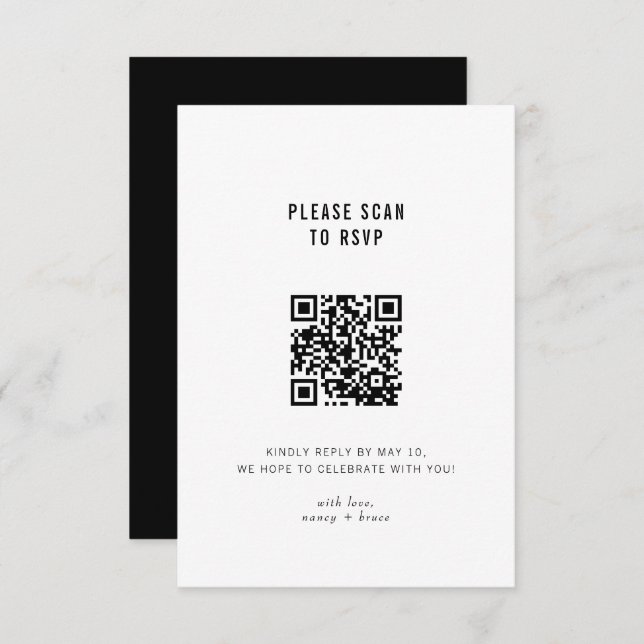 Minimal Modern Black White Online QR Code Wedding RSVP Card (Front/Back)