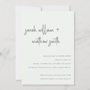 Minimal Modern Black White Script Couples Shower Invitation