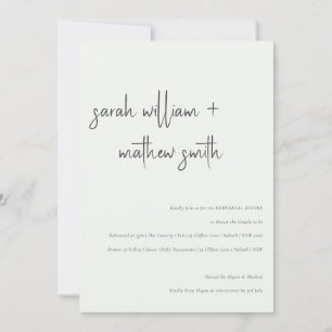 Minimal Modern Black White Script Rehearsal Dinner Invitation