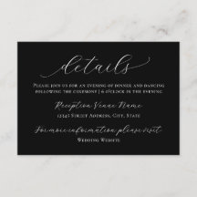 Minimal Modern Black White Script Wedding Details
