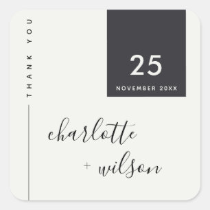 MINIMAL MODERN BLACK & WHITE THANK YOU WEDDING SQUARE STICKER