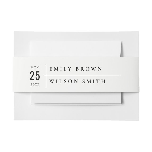 MINIMAL MODERN BLACK & WHITE TYPOGRAPHY WEDDING INVITATION BELLY BAND (Front Example)