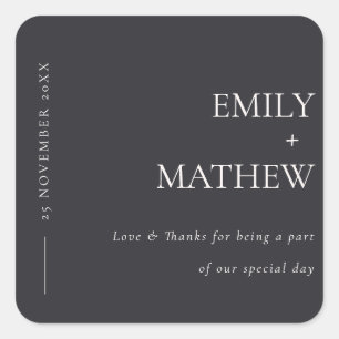MINIMAL MODERN BLACK & WHITE TYPOGRAPHY WEDDING SQUARE STICKER