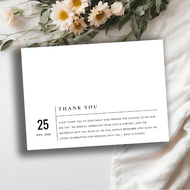 MINIMAL MODERN BLACK & WHITE TYPOGRAPHY WEDDING THANK YOU CARD (Creator Uploaded)