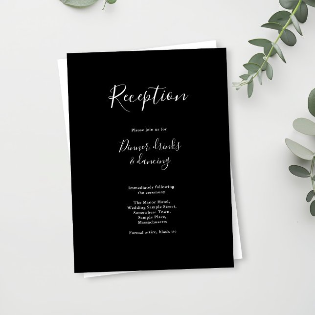 Minimal Modern Black White Wedding Reception Card (Creator Uploaded)