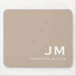 Minimal Modern Block Monogram Beige Mouse Mat<br><div class="desc">A minimalist monogram design with large typography initials in a classic block typography with your name below. This professional mousepad is perfect for home,  office or personalised gift.</div>