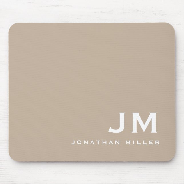 Minimal Modern Block Monogram Beige Mouse Mat (Front)