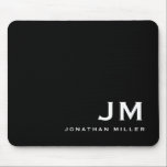 Minimal Modern Block Monogram Black Mouse Mat<br><div class="desc">A minimalist monogram design with large typography initials in a classic block typography with your name below. This professional mousepad is perfect for home,  office or personalised gift.</div>