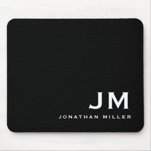 Minimal Modern Block Monogram Black Mouse Mat