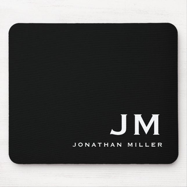 Minimal Modern Block Monogram Black Mouse Mat (Front)