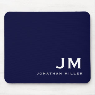 Minimal Modern Block Monogram Navy Blue Mouse Mat