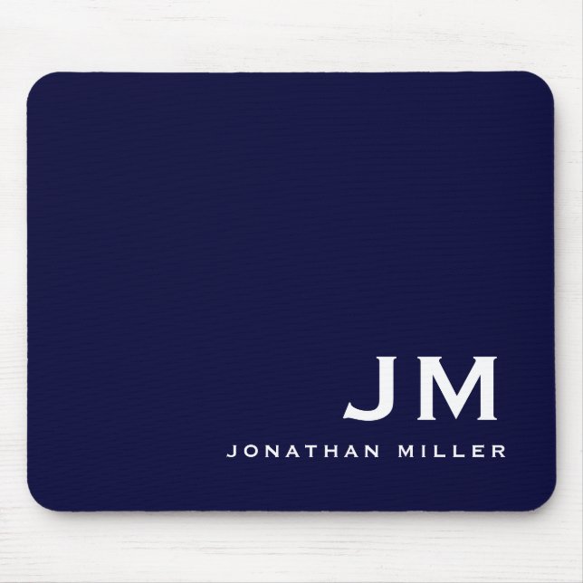 Minimal Modern Block Monogram Navy Blue Mouse Mat (Front)