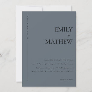 MINIMAL MODERN BLUE GREY RUST TYPOGRAPHY WEDDING INVITATION