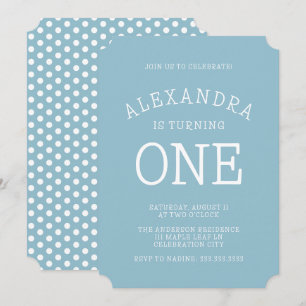 Minimal Modern Blue Polka Dot First Birthday Invitation