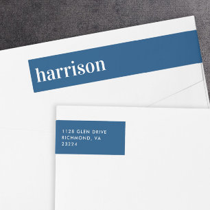 Minimal Modern Blue Return Address Wrap Around Label
