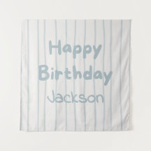 Minimal Modern Blue Stripe Boy 1st Birthday