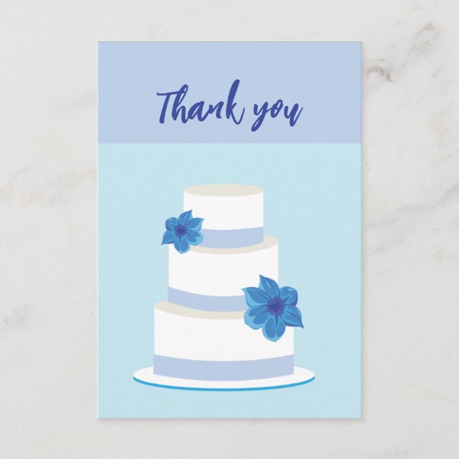 Minimal Modern Blue Wedding Cake Thank You Card (Front)