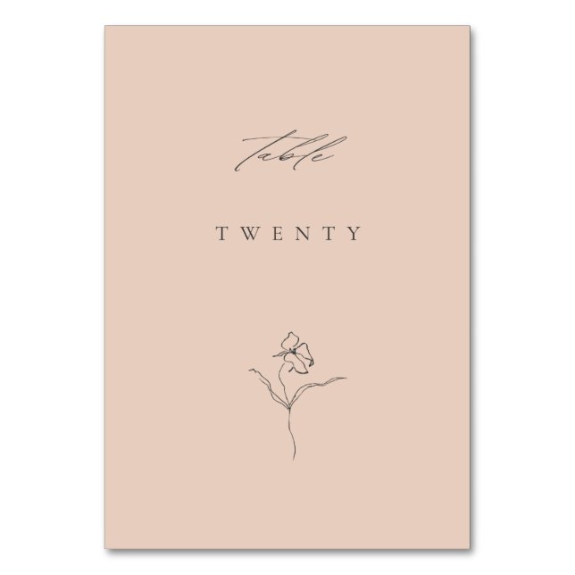 Minimal Modern Blush Fine Art Floral Wedding Table Number (Front)