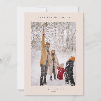 Minimal Modern Blush Grey Happiest Holidays Photo Holiday Card