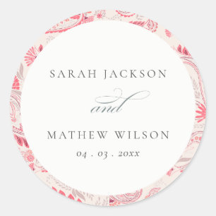 Minimal Modern Blush Paisley Typography Wedding Classic Round Sticker