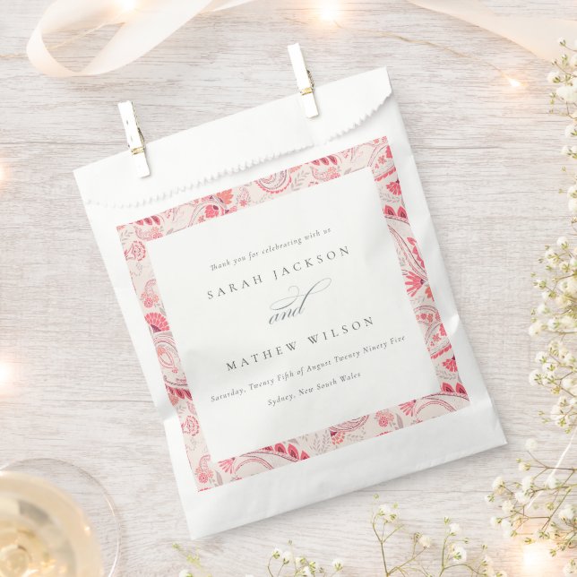 Minimal Modern Blush Paisley Typography Wedding Favour Bags (Clipped)