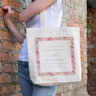 Minimal Modern Blush Paisley Typography Wedding Tote Bag