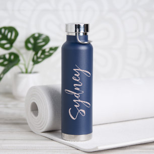 Minimal Modern Blush Pink Script Personalised Name Water Bottle