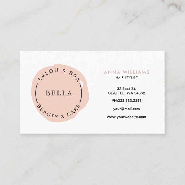 Minimal Modern Blush Salon and Spa Loyalty Card (Front)