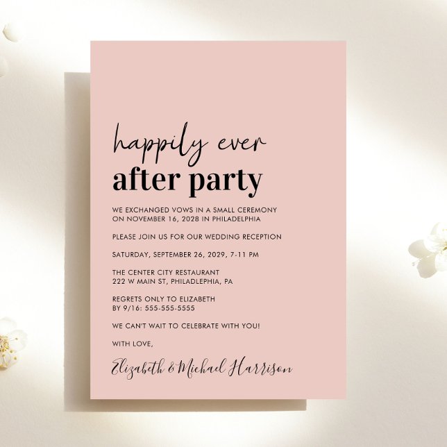 Minimal Modern Blush Wedding Reception Invitation (An chic Happily Ever After Party invitation for your wedding celebration)
