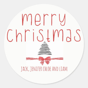 Minimal Modern Boho Chic Personalised Christmas Classic Round Sticker