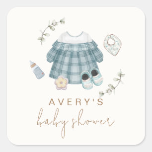 Minimal Modern Boho Clothes Pattern Baby Shower Square Sticker