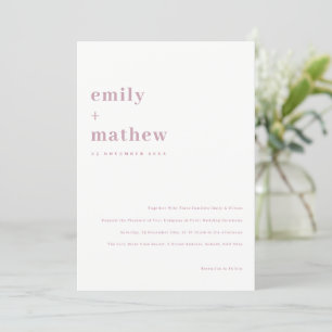 Minimal Modern Bold Dusky Pink Typography Wedding Invitation
