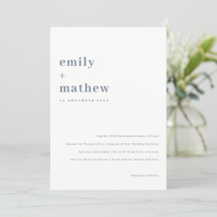 Minimal Modern Bold Grey Blue Typography Wedding Invitation