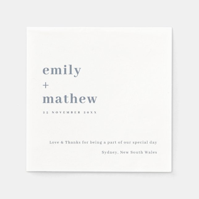 Minimal Modern Bold Grey Blue Typography Wedding Napkin (Front)