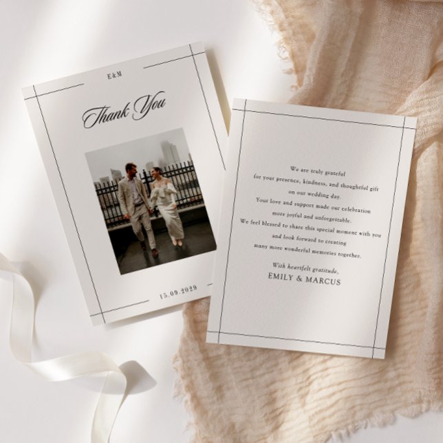 Minimal modern border photo wedding thank you card (Creator Uploaded)