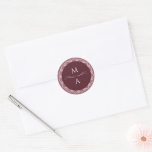 Minimal Modern Burgundy Merlot Mandala Initials Classic Round Sticker