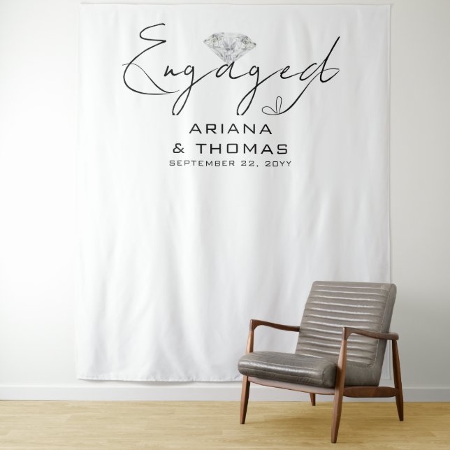  Minimal Modern Calligraphy Engagement Backdrop Tapestry (In Situ)