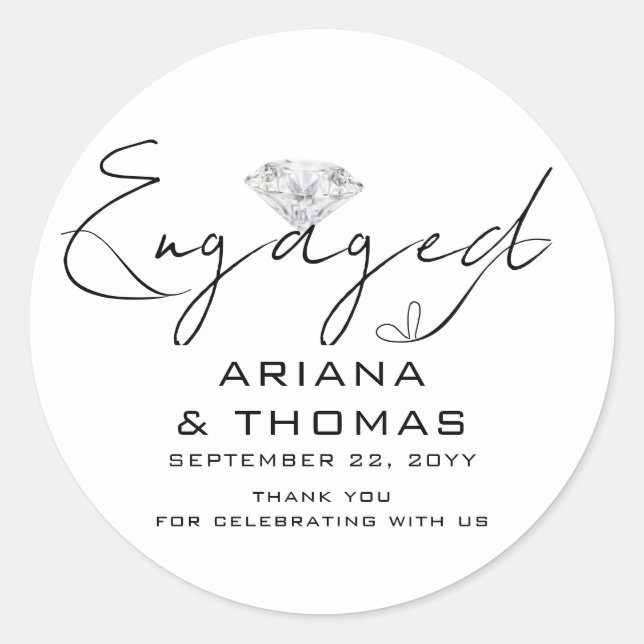  Minimal Modern Calligraphy Engagement Party Classic Round Sticker (Front)