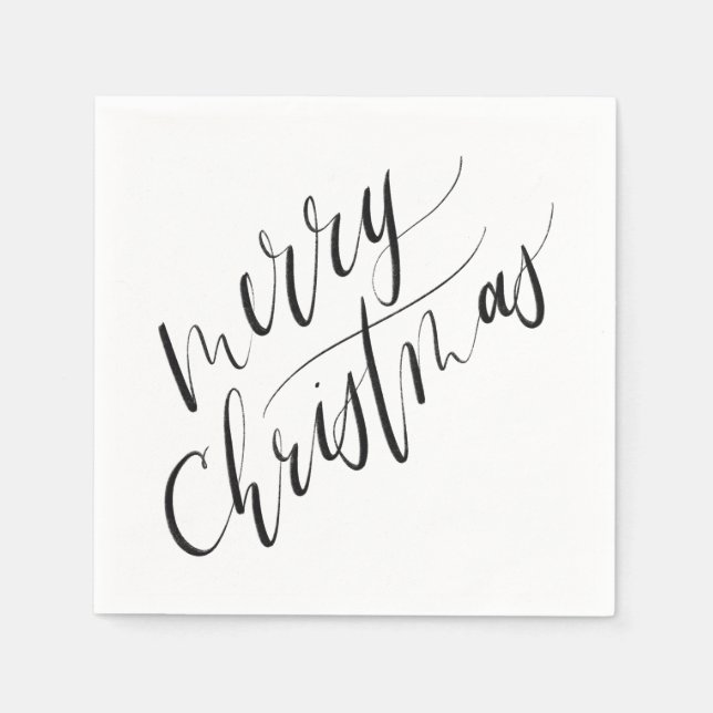 Minimal, Modern Calligraphy, Merry Christmas Napkin (Front)