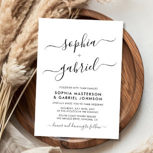 Minimal Modern Calligraphy Script Monogram Wedding Invitation