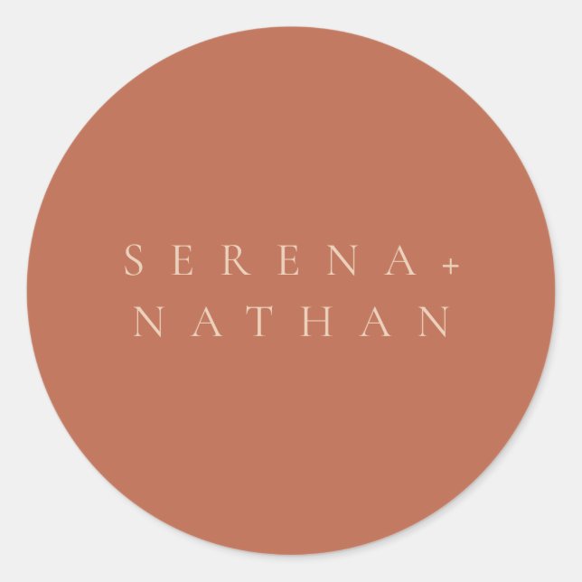 Minimal Modern Chic Blush & Rust Sunset Wedding Classic Round Sticker (Front)