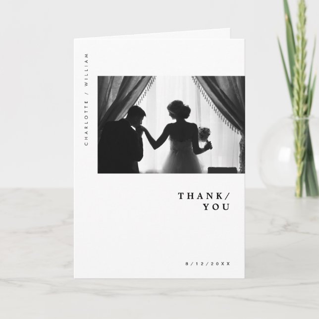 Minimal Modern Chic Typography Photo Wedding Thank Thank You Card (Front)